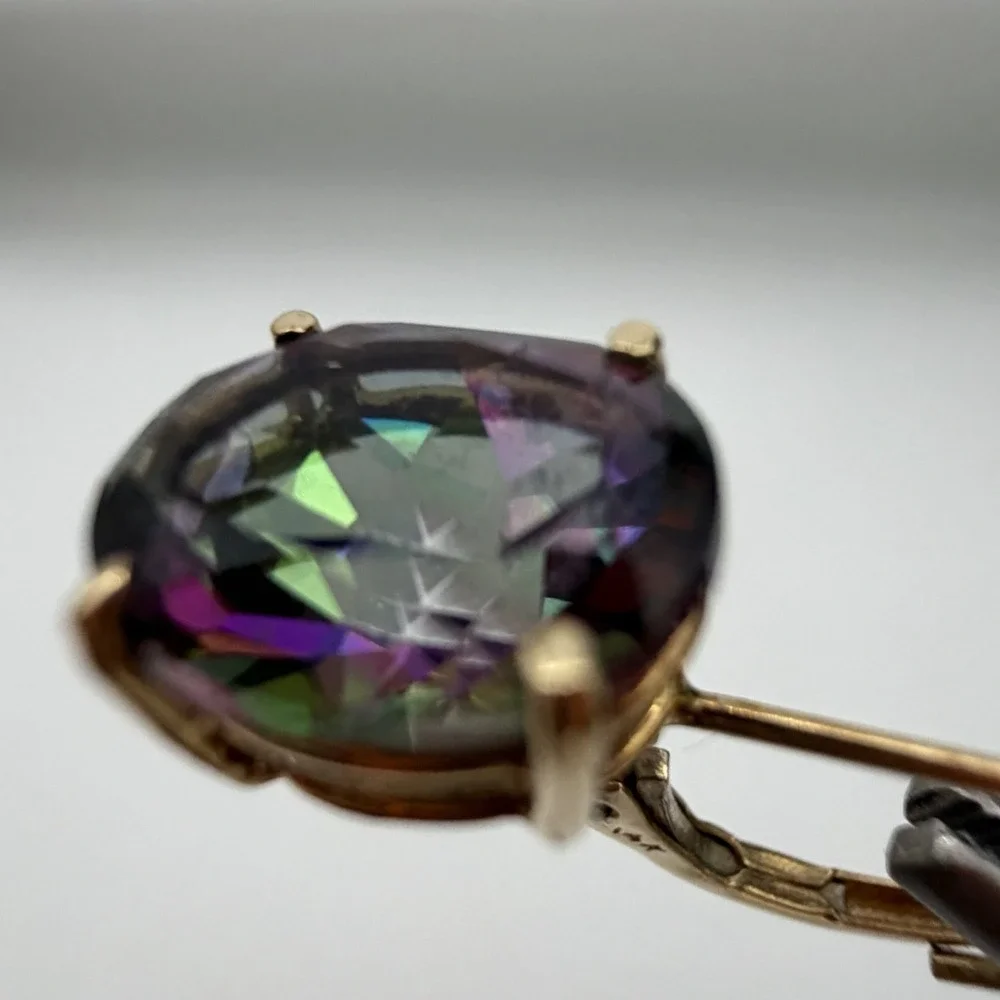 Designer 14K Yellow Gold Mystic Topaz Earrings Dangle Lever Back 8x10 Mm 2.84 Gr